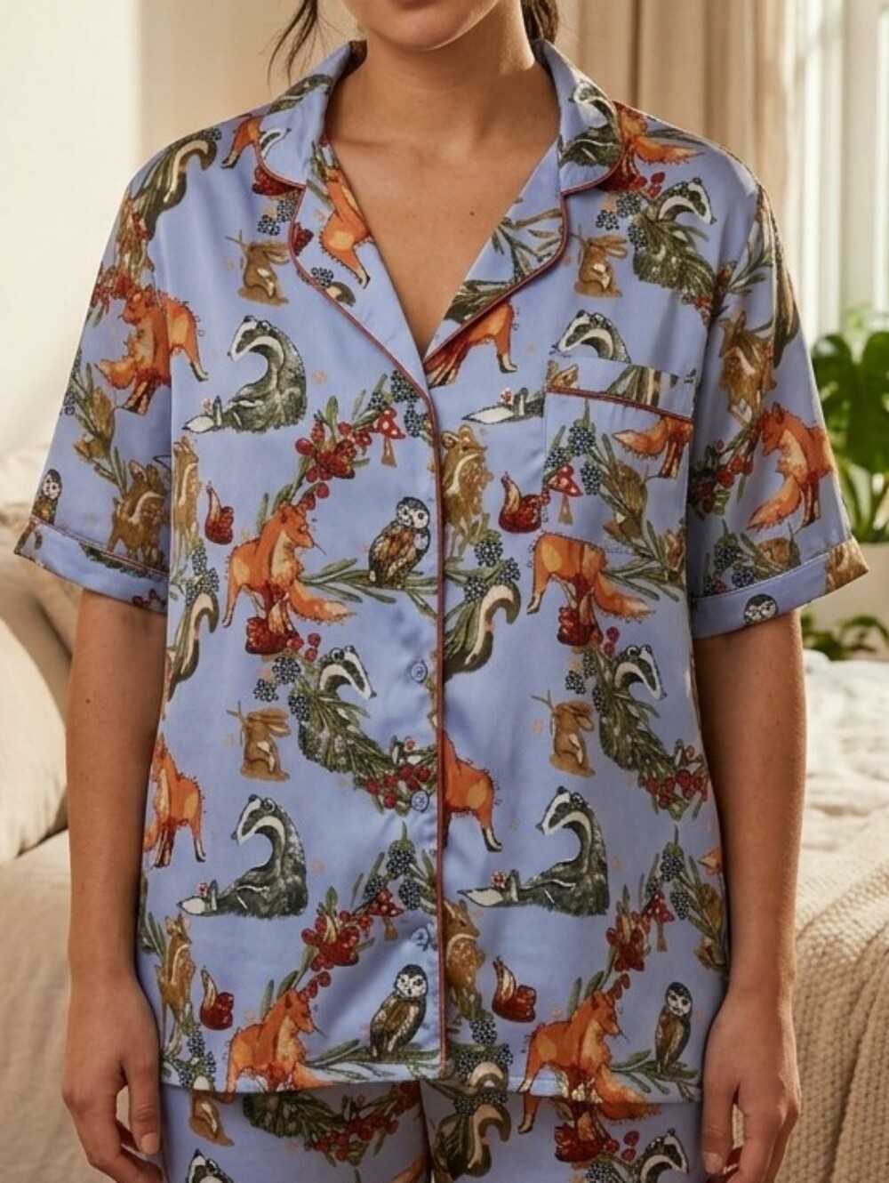 Their Nibs Forest Animal Button Down Short Sleeve PJ Top